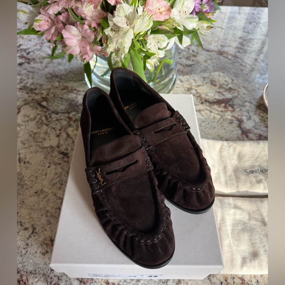 Saint Laurent YSL Le Loafer Cassandre Penny Loafers in Brown Suede - Size 37 - Picture 5 of 16